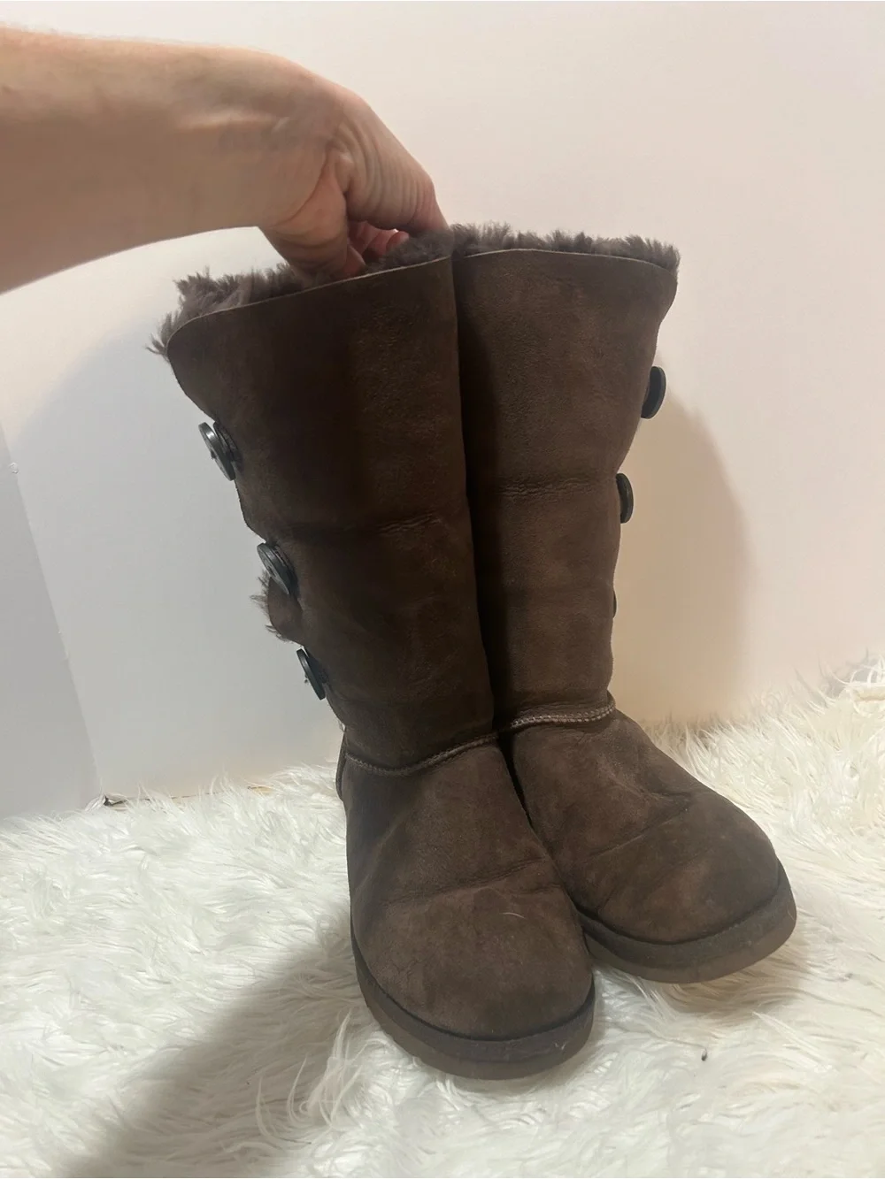 UGG Chocolate Brown Tall Bailey Button Boots 8